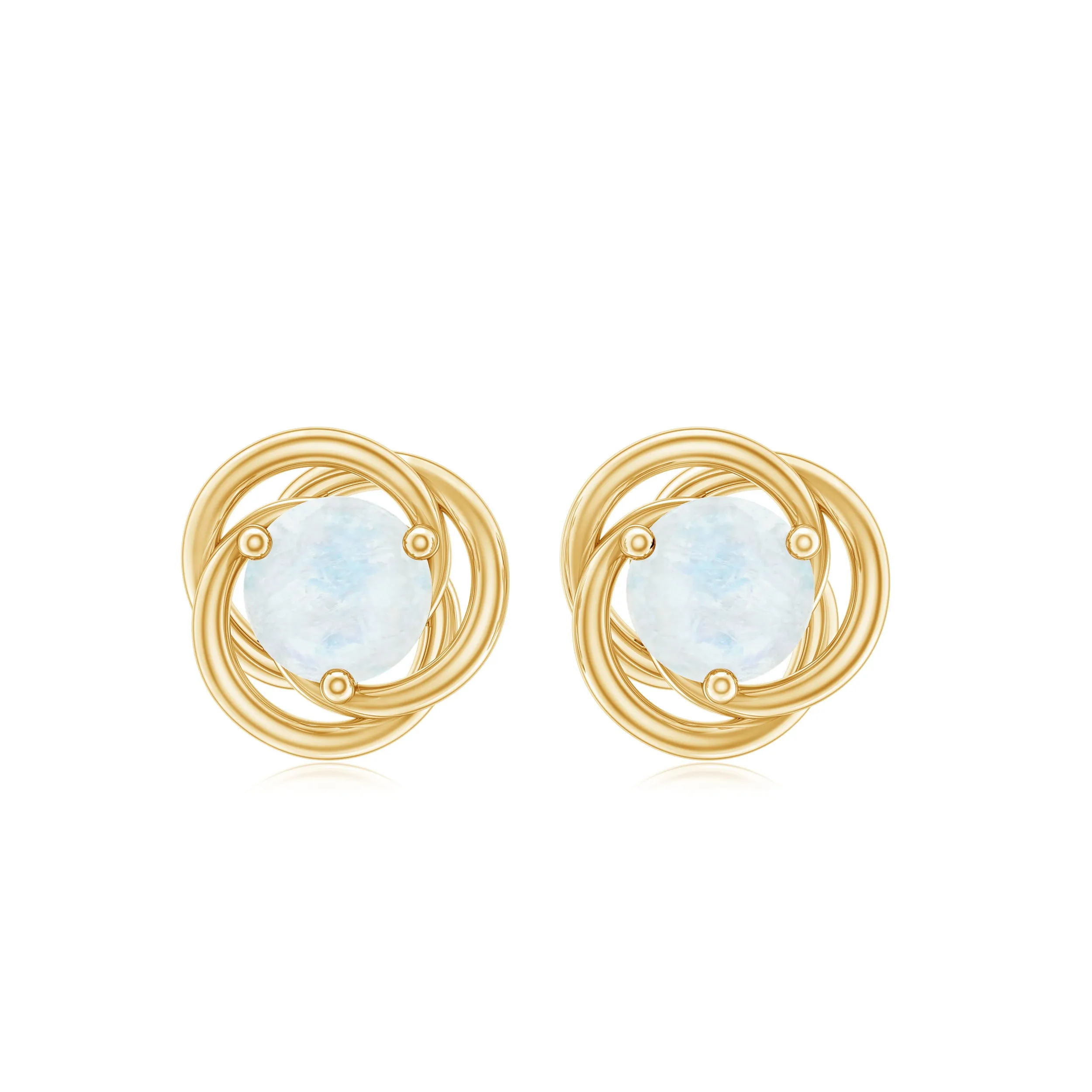 3 Prong Set Solitaire Moonstone Swirl Stud Earrings