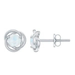 3 Prong Set Solitaire Moonstone Swirl Stud Earrings