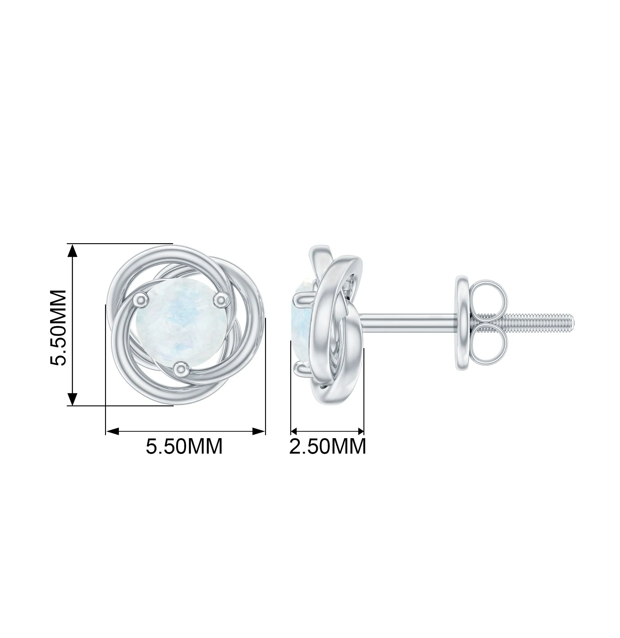 3 Prong Set Solitaire Moonstone Swirl Stud Earrings
