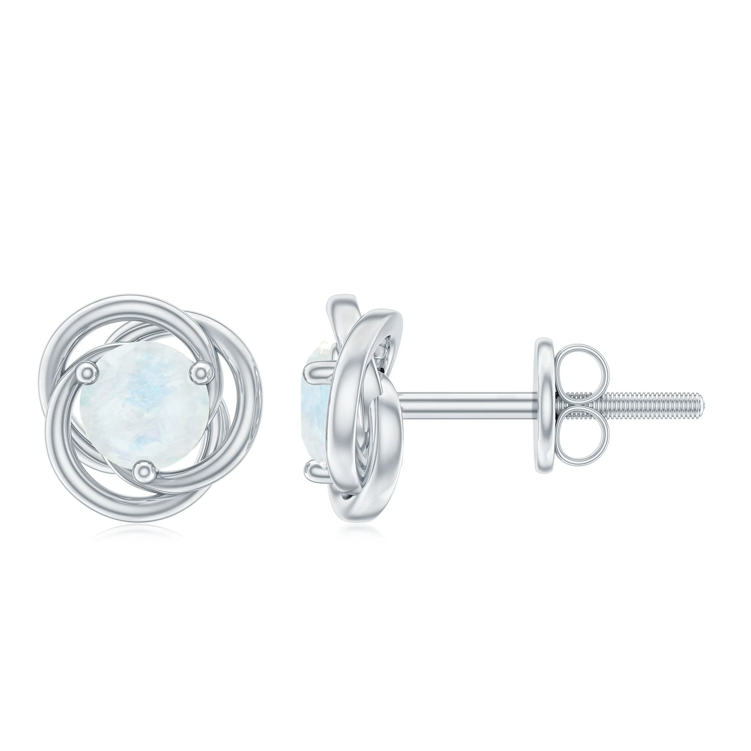 3 Prong Set Solitaire Moonstone Swirl Stud Earrings