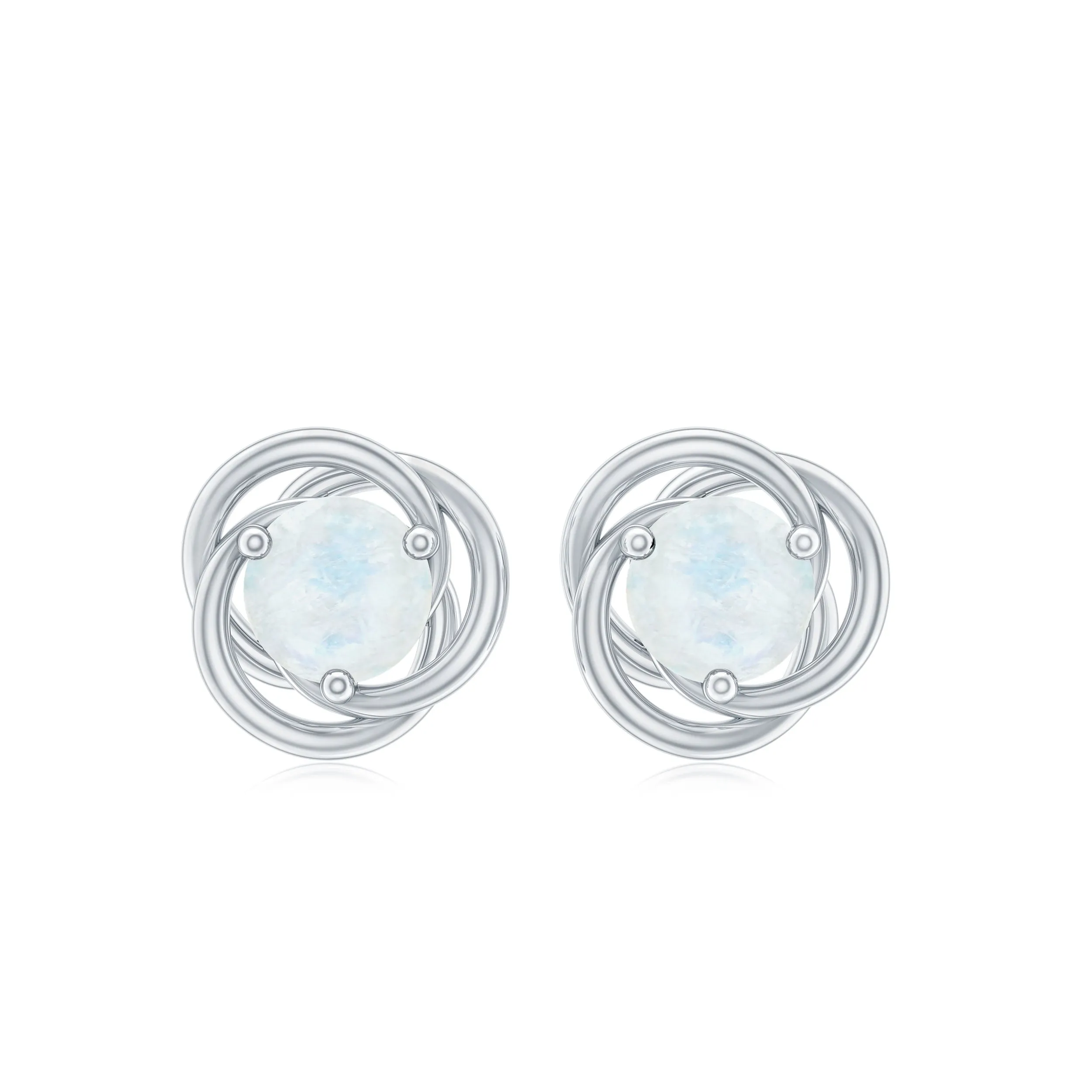 3 Prong Set Solitaire Moonstone Swirl Stud Earrings