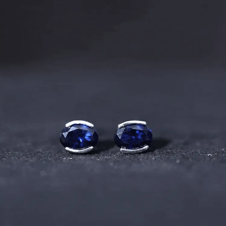 5X7 MM Oval Cut Created Blue Sapphire Solitaire Stud Earrings