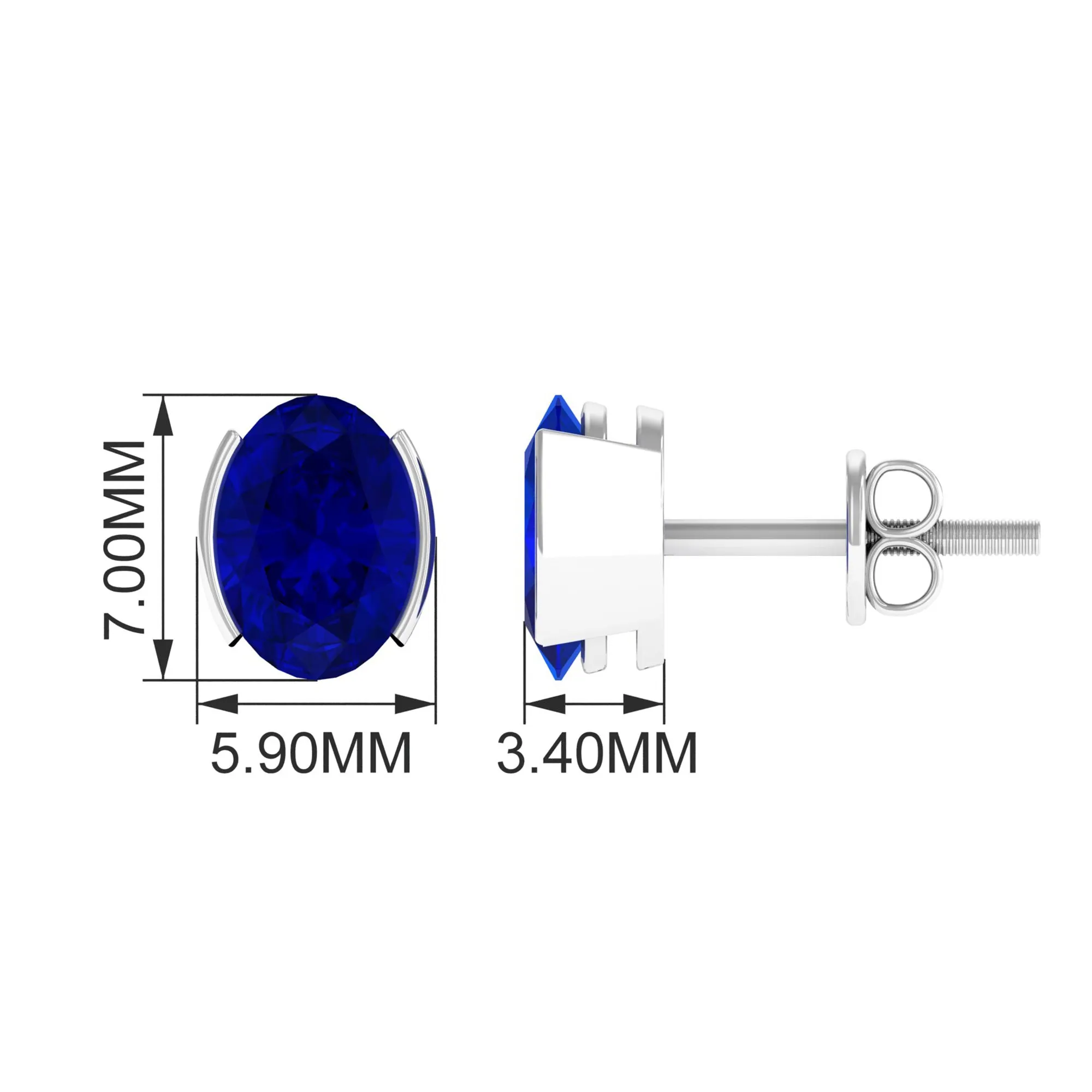 5X7 MM Oval Cut Created Blue Sapphire Solitaire Stud Earrings
