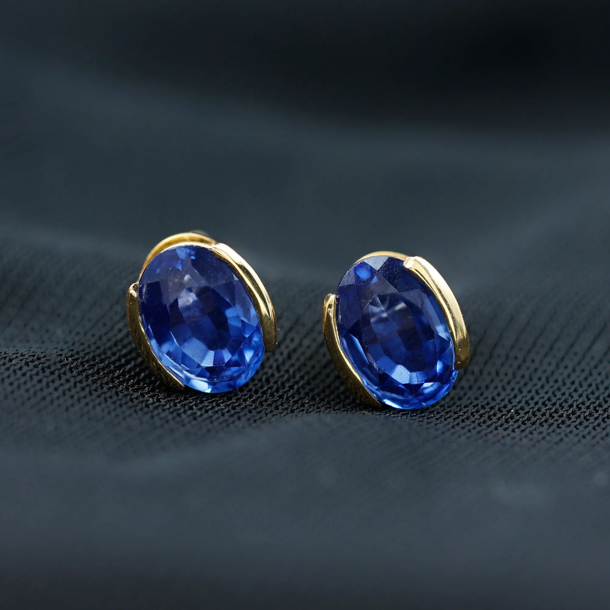 5X7 MM Oval Cut Created Blue Sapphire Solitaire Stud Earrings