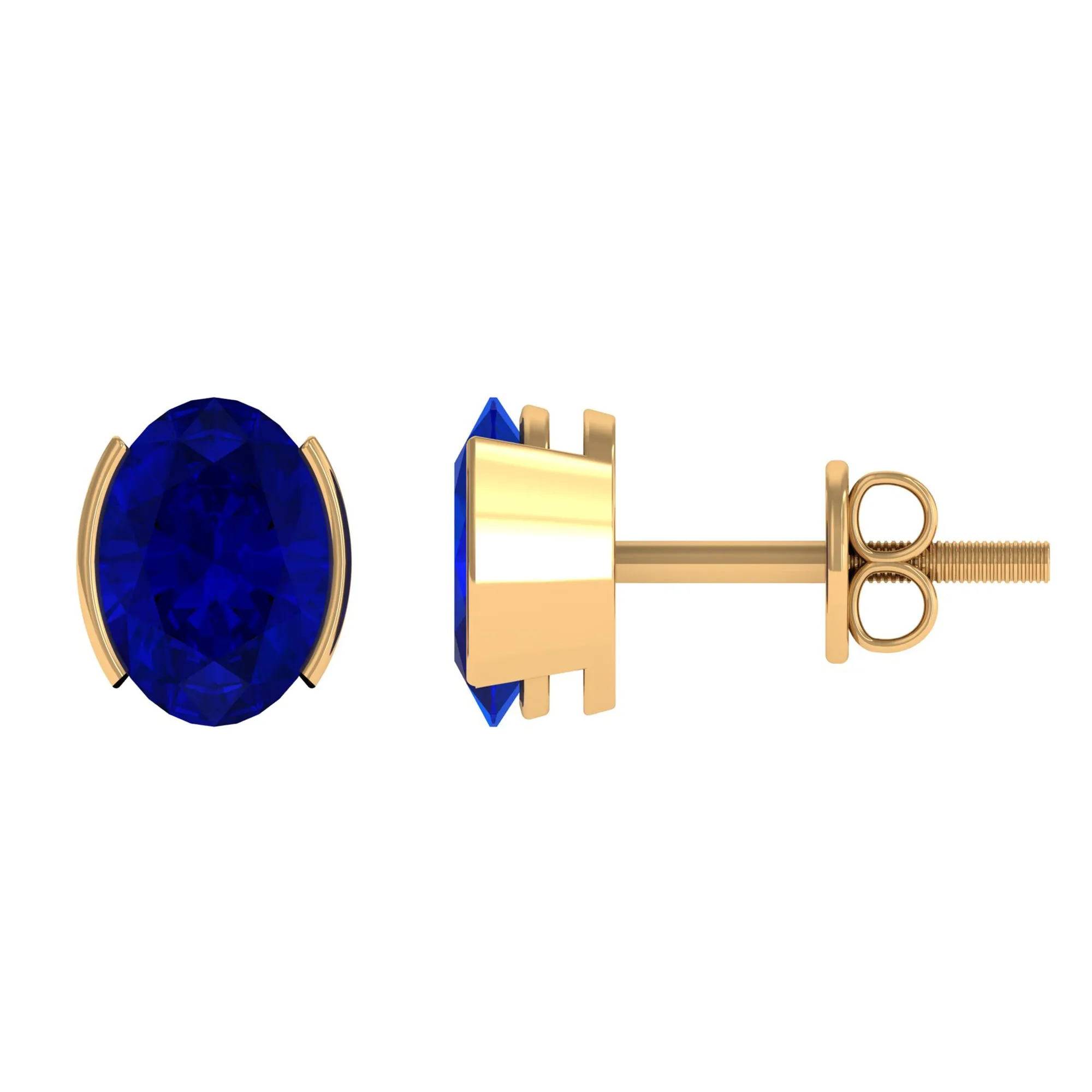 5X7 MM Oval Cut Created Blue Sapphire Solitaire Stud Earrings