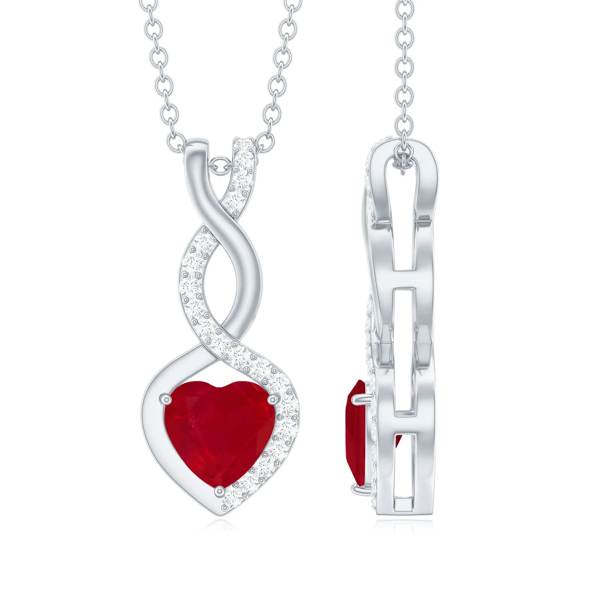 6 MM Heart Shape Ruby Infinity Dangle Pendant with Diamond
