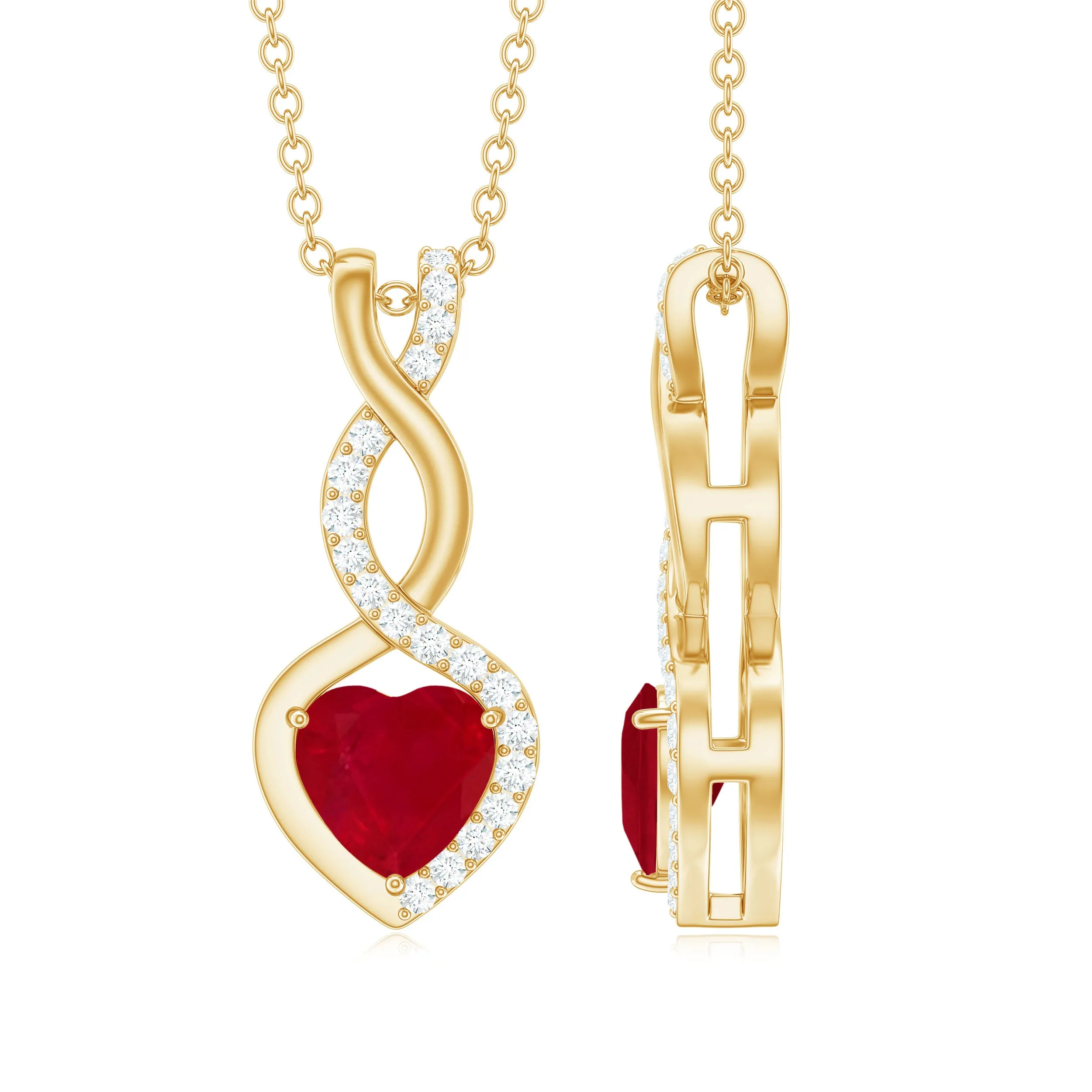 6 MM Heart Shape Ruby Infinity Dangle Pendant with Diamond