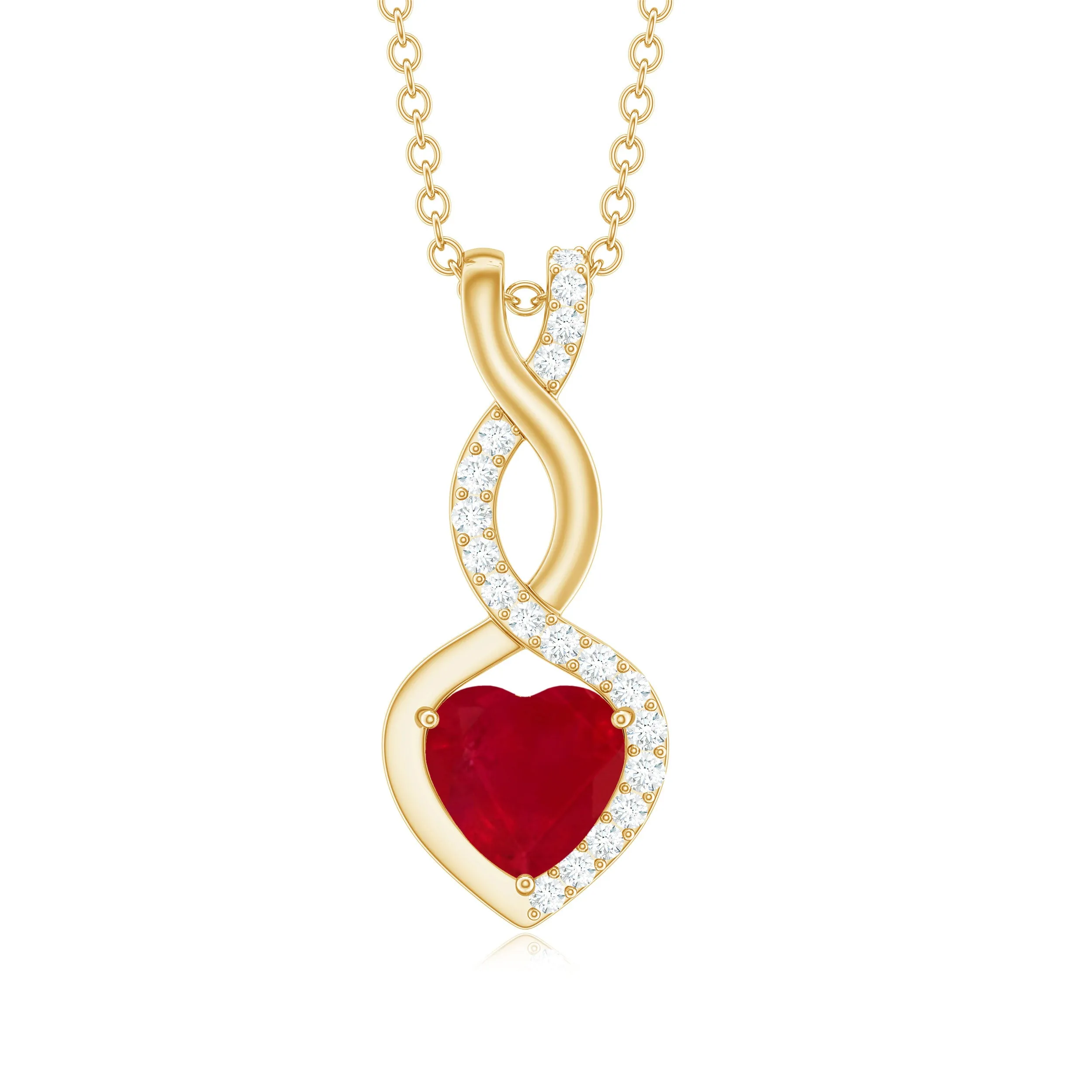 6 MM Heart Shape Ruby Infinity Dangle Pendant with Diamond