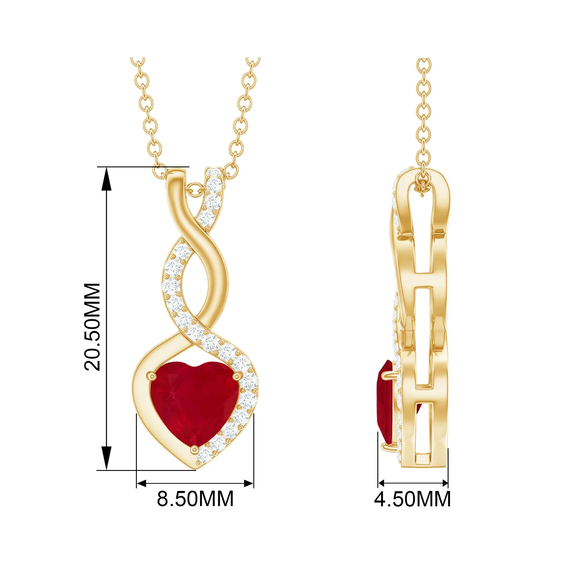 6 MM Heart Shape Ruby Infinity Dangle Pendant with Diamond