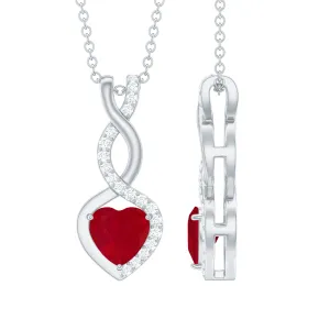 6 MM Heart Shape Ruby Infinity Dangle Pendant with Diamond