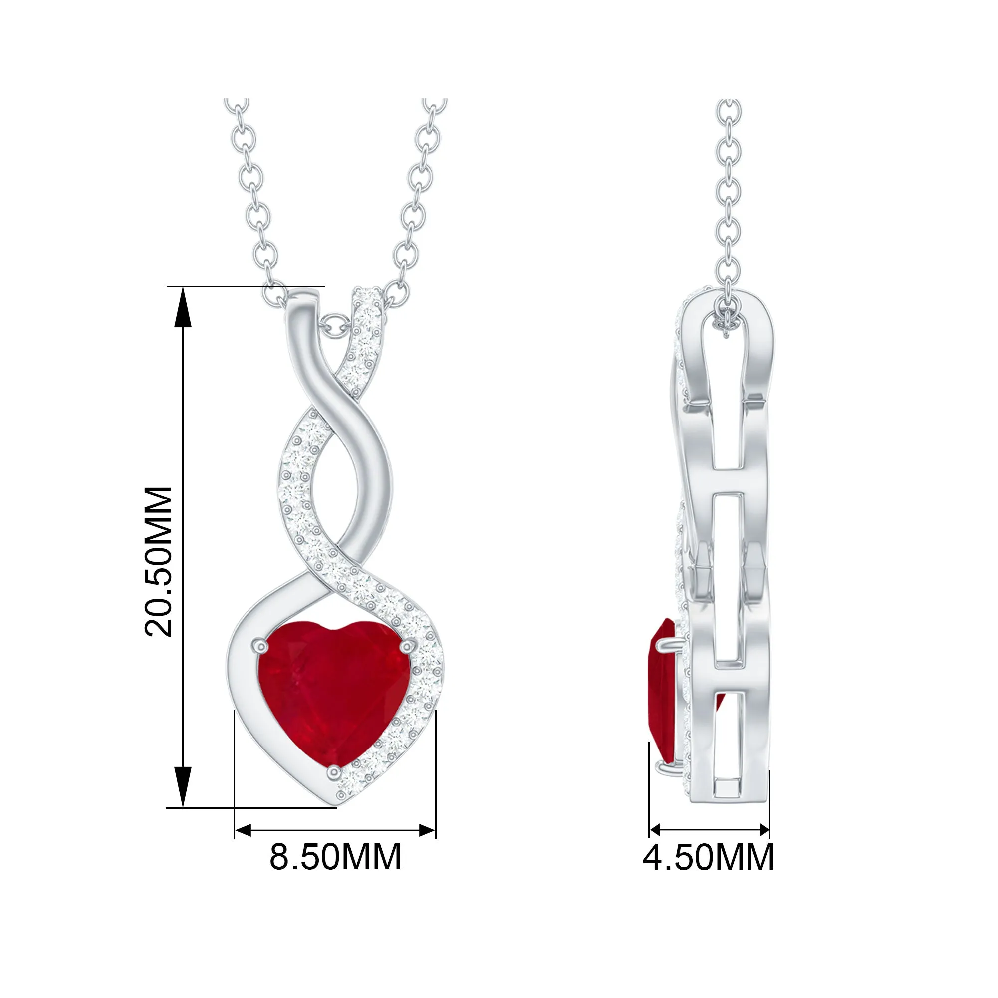 6 MM Heart Shape Ruby Infinity Dangle Pendant with Diamond