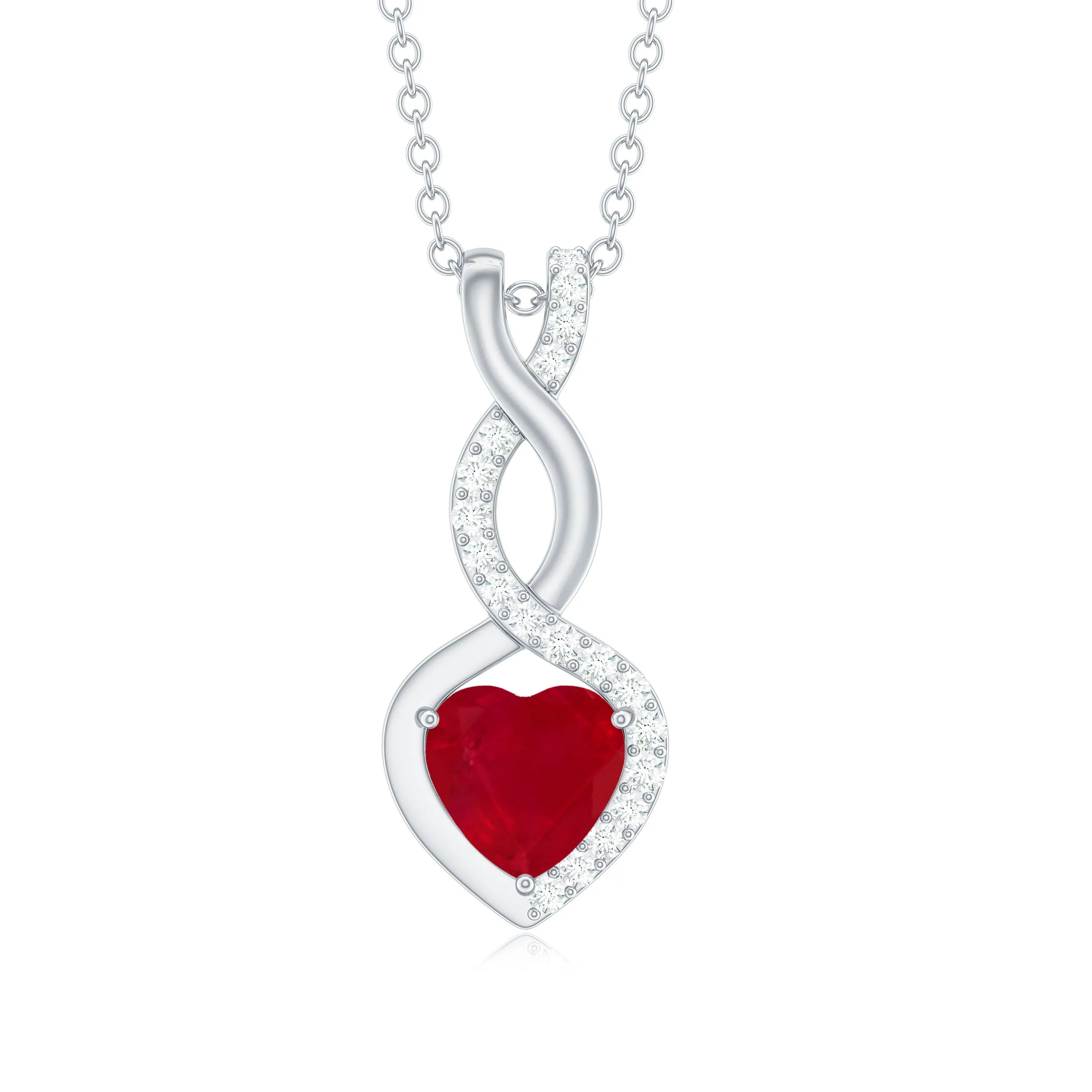 6 MM Heart Shape Ruby Infinity Dangle Pendant with Diamond
