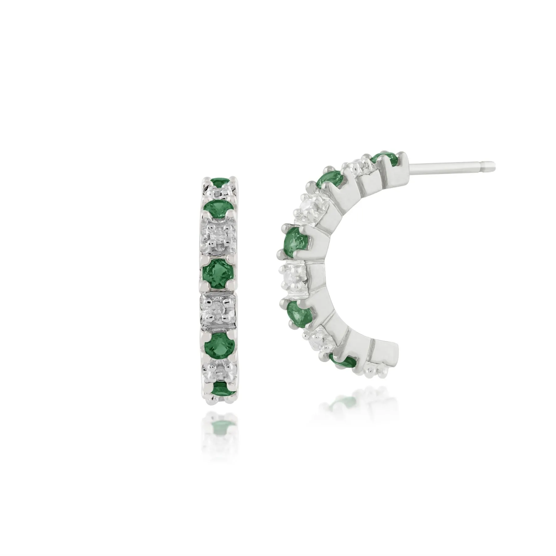 9 karat Weißes Gold Smaragd & Diamant Band Ohrringe