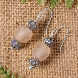 Agate and Rose Colored Recycled Glass Earrings