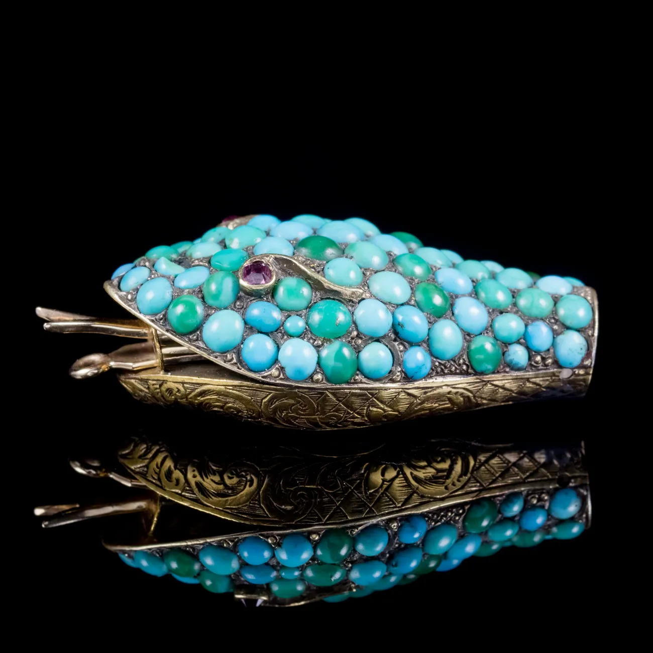 Antique Victorian Turquoise Snake Head Clasp Ruby Eyes 18ct Gold