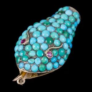 Antique Victorian Turquoise Snake Head Clasp Ruby Eyes 18ct Gold