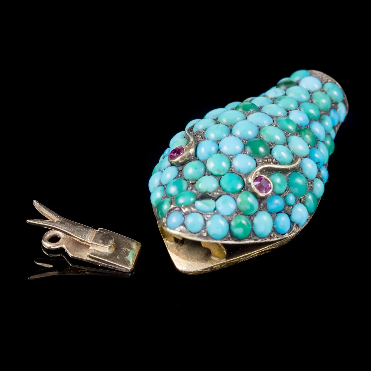 Antique Victorian Turquoise Snake Head Clasp Ruby Eyes 18ct Gold