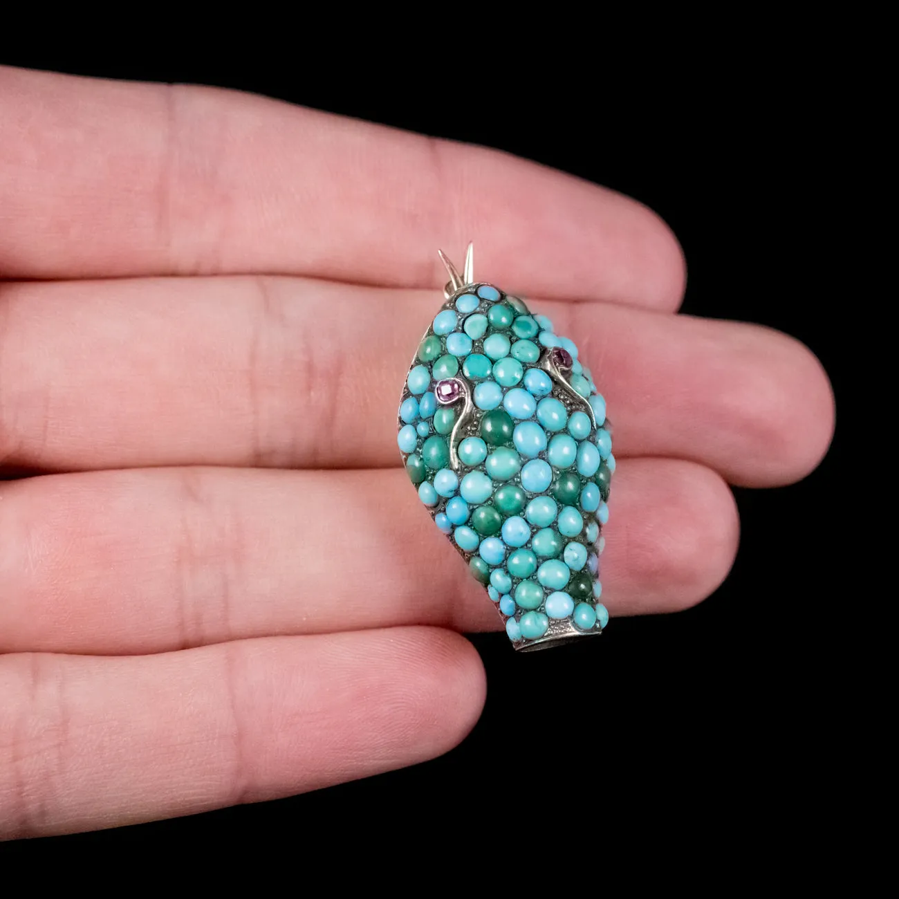 Antique Victorian Turquoise Snake Head Clasp Ruby Eyes 18ct Gold