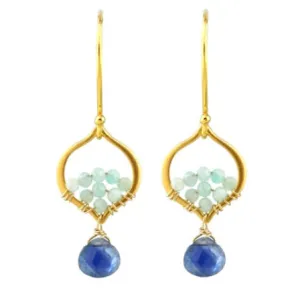AVF Gold Arabesque Bright Blue Kyanite & Amazonite Earrings (SI6753)
