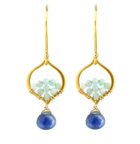 AVF Gold Arabesque Bright Blue Kyanite & Amazonite Earrings (SI6753)