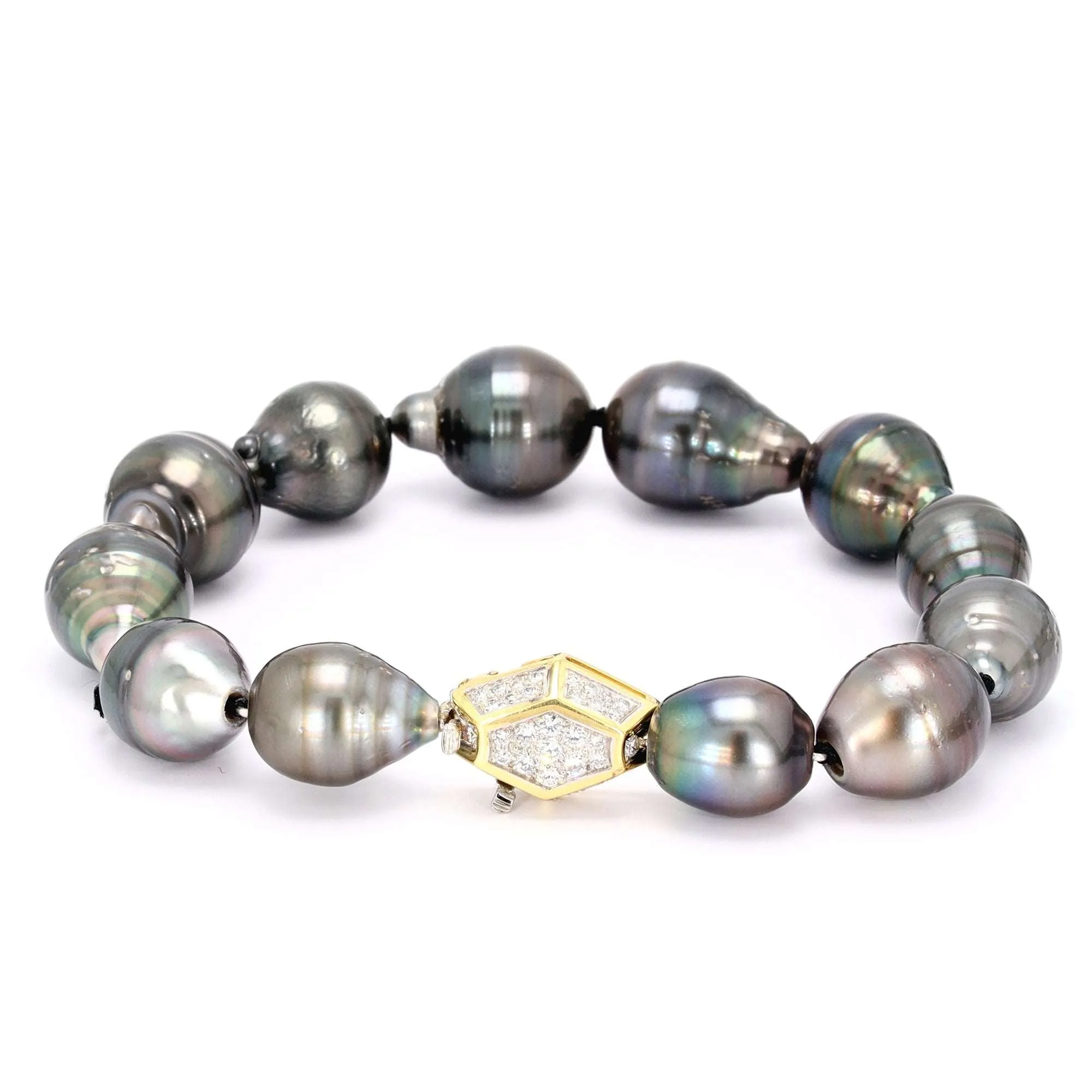 Baroque Black Pearl Bracelet with Gold, Platinum and Diamond Clasp