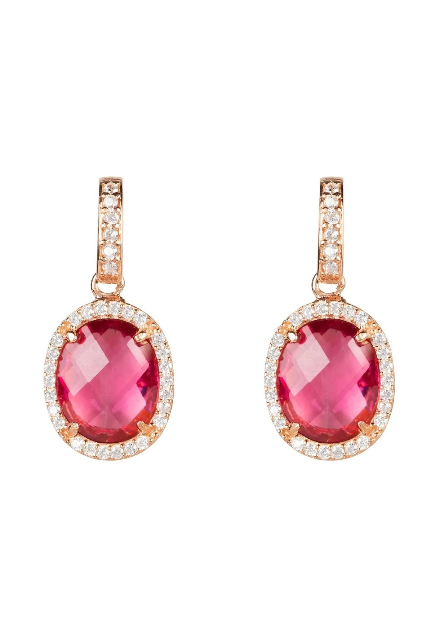 Beatrice Oval Gemstone Drop Earrings Rose Gold Pink Tourmaline