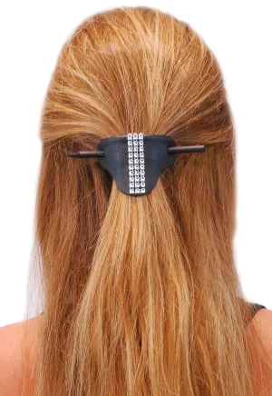 Black Leather Stick Barrette w/Crystal Stripe #AH14050SIL ()