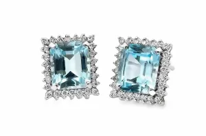 Blue Topaz and Diamond Button Earrings