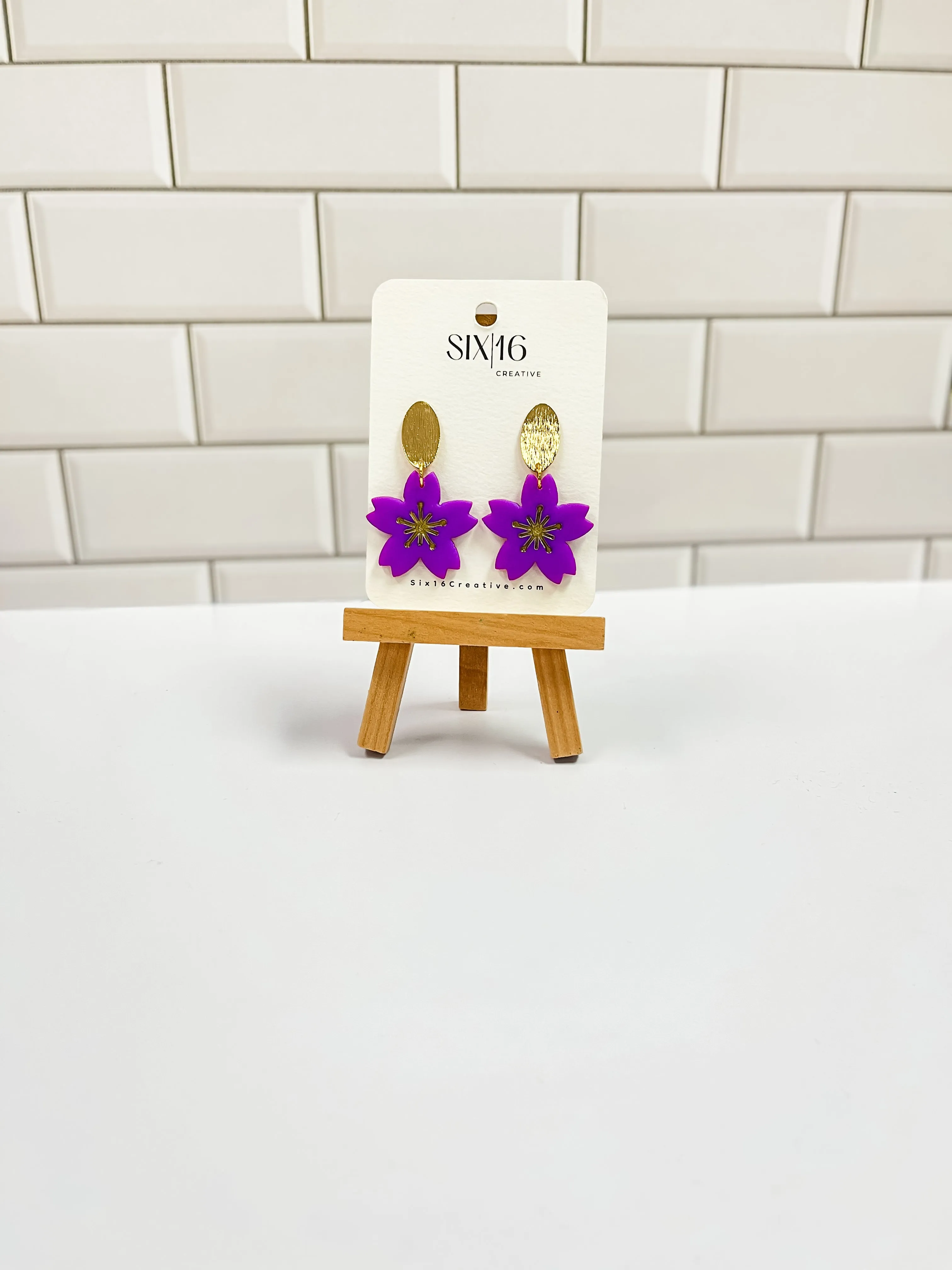 Bright Purple Flower Clay Earrings