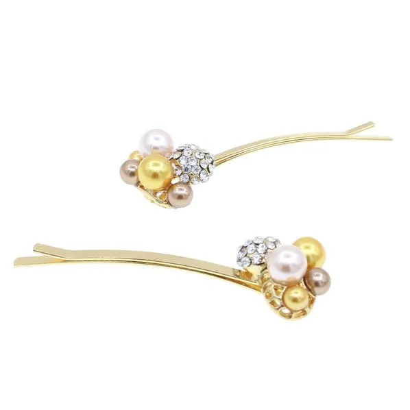 Butterfly Rhinestone and Glass Pearl Hair Barrette Mini Clip Hairpins 4-pc Set Champagne