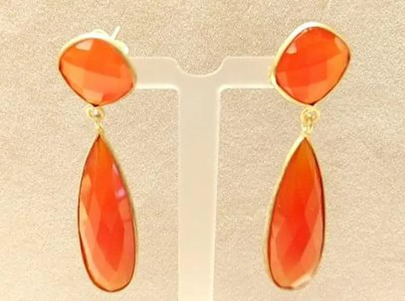 Carnelian Gemstone Teardrop Earrings in Gold