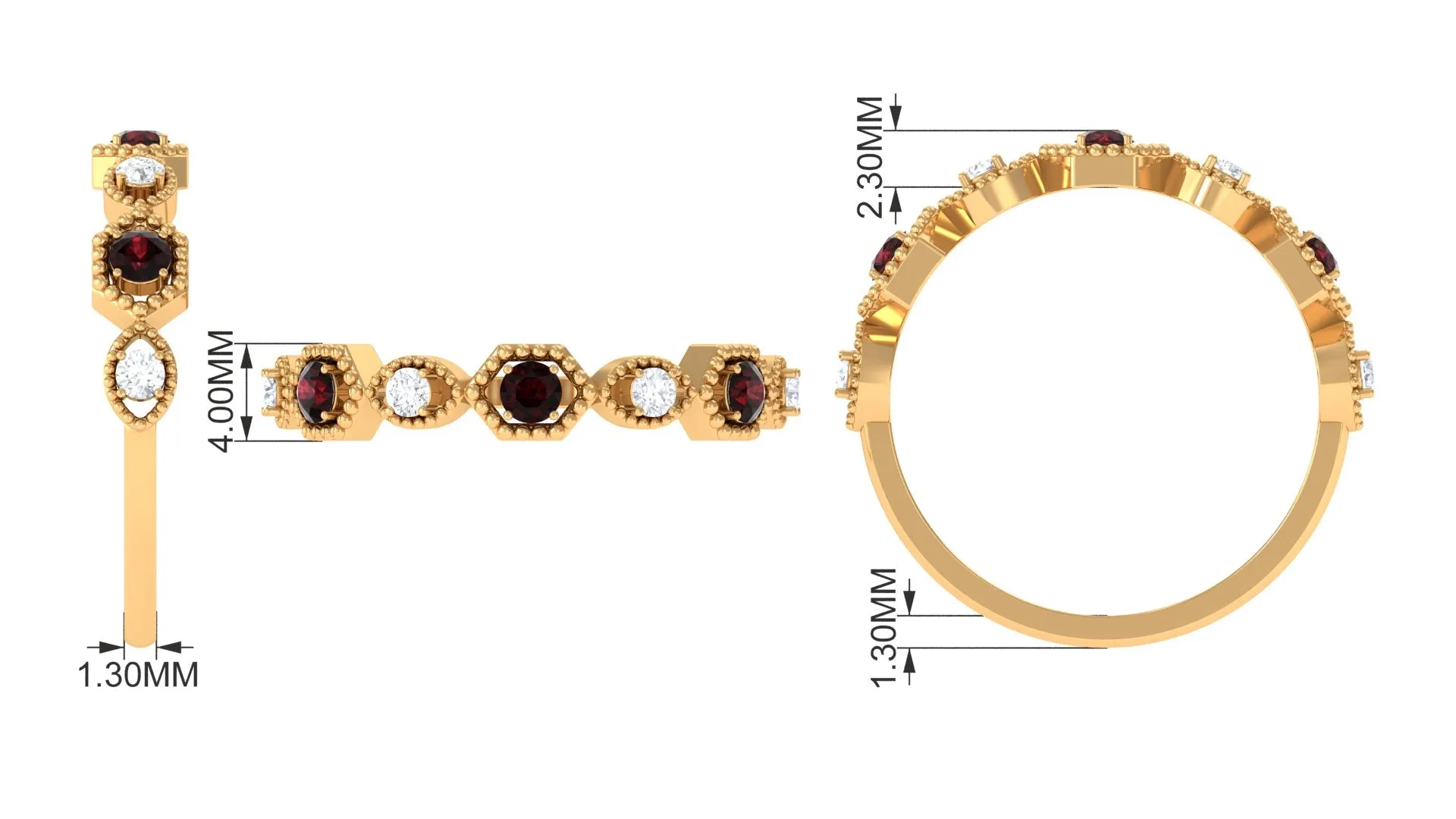 Certified Garnet and Diamond Half Eternity Ring