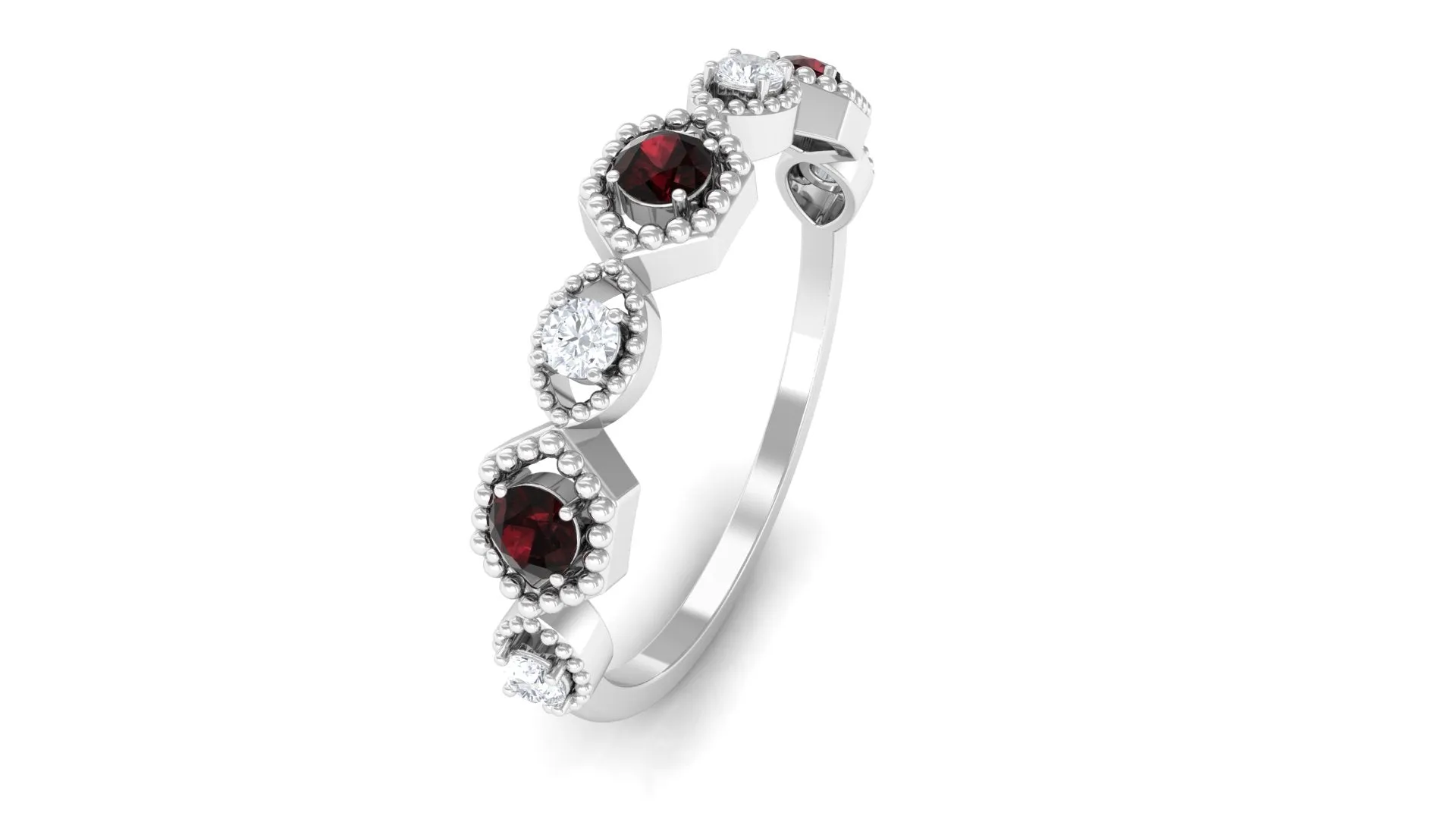 Certified Garnet and Diamond Half Eternity Ring
