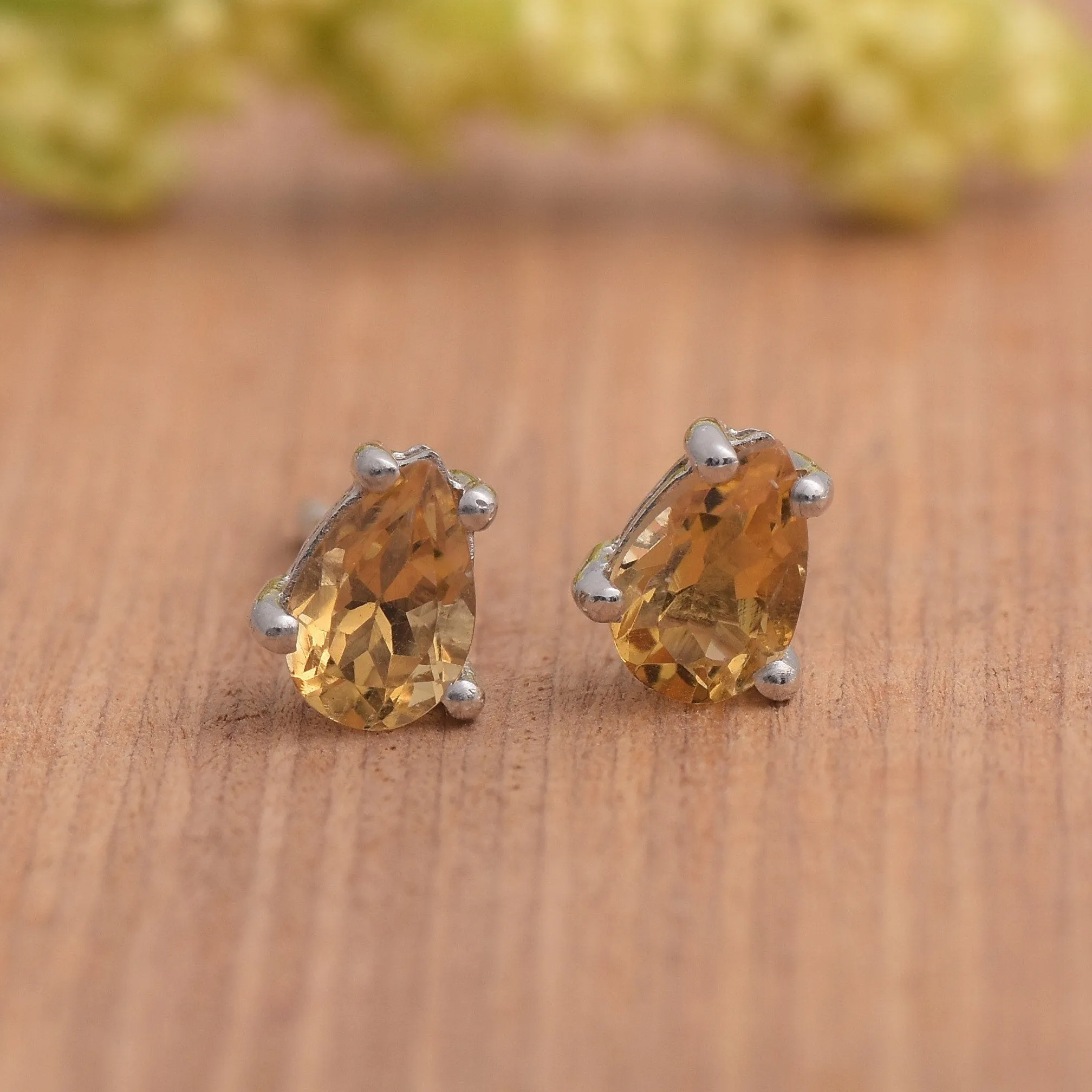 Citrine Pear Shaped Studs