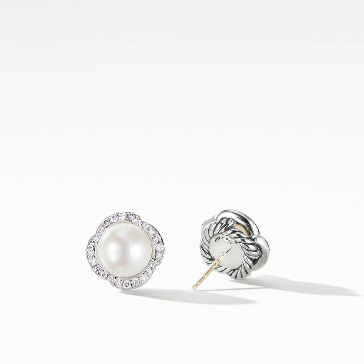 Continuance Pearl Button Earrings with Diamonds