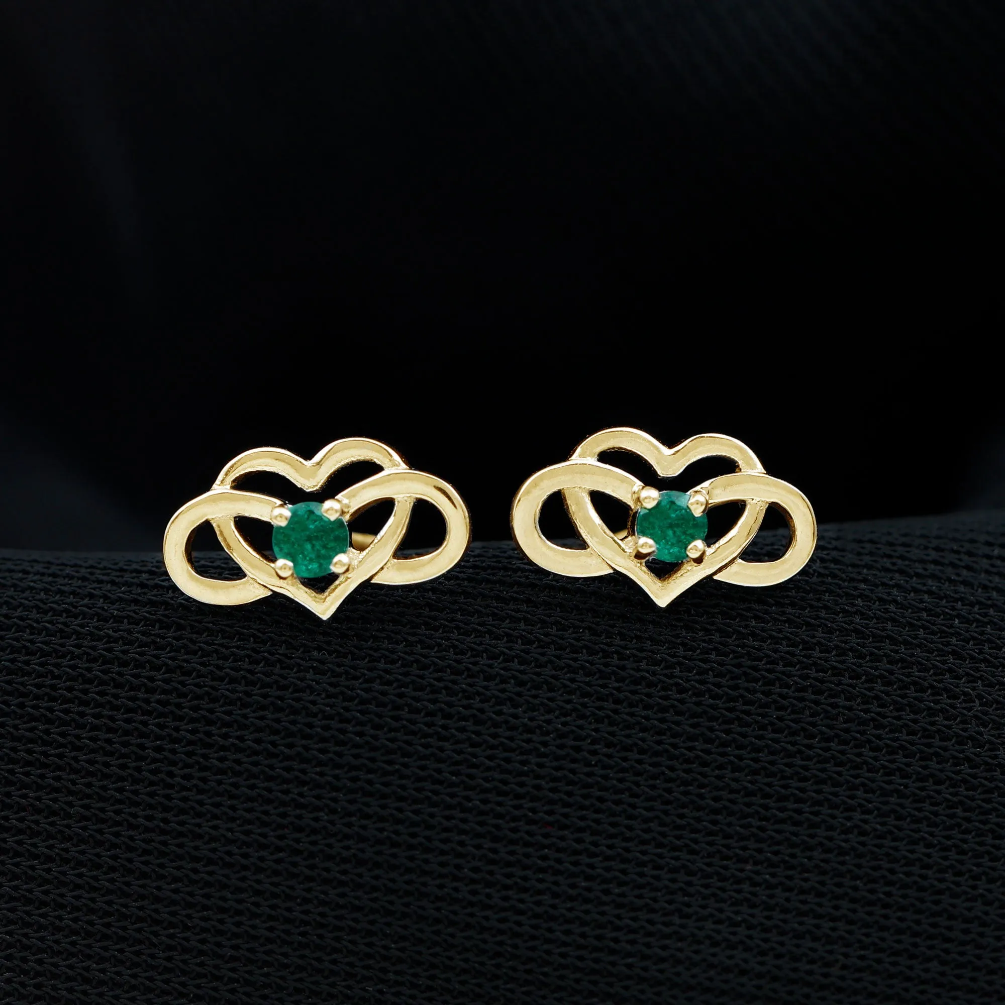 Created Emerald Infinity Heart Stud Earrings