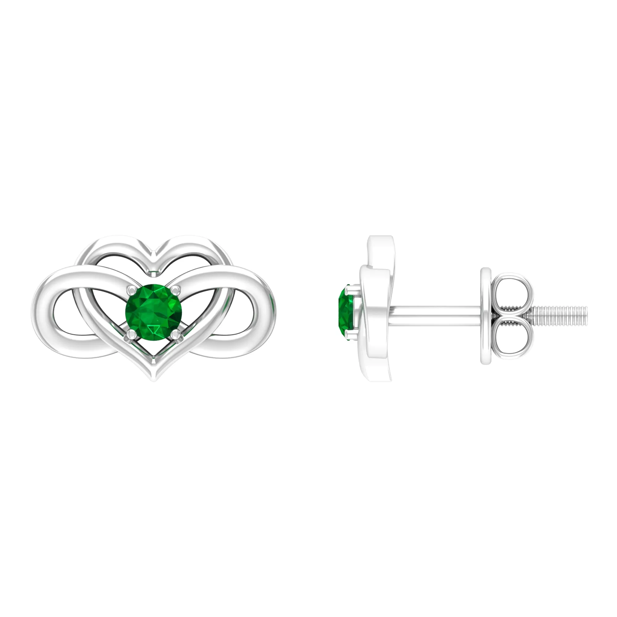 Created Emerald Infinity Heart Stud Earrings