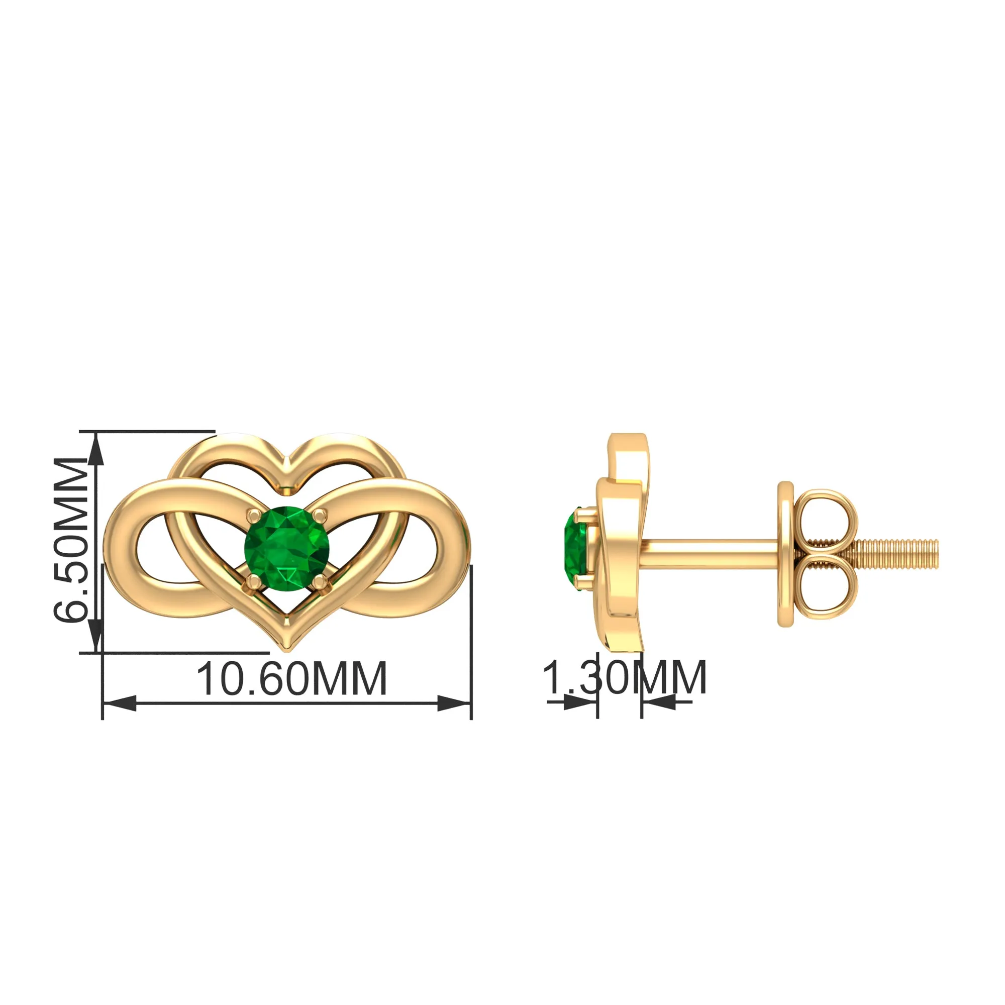 Created Emerald Infinity Heart Stud Earrings