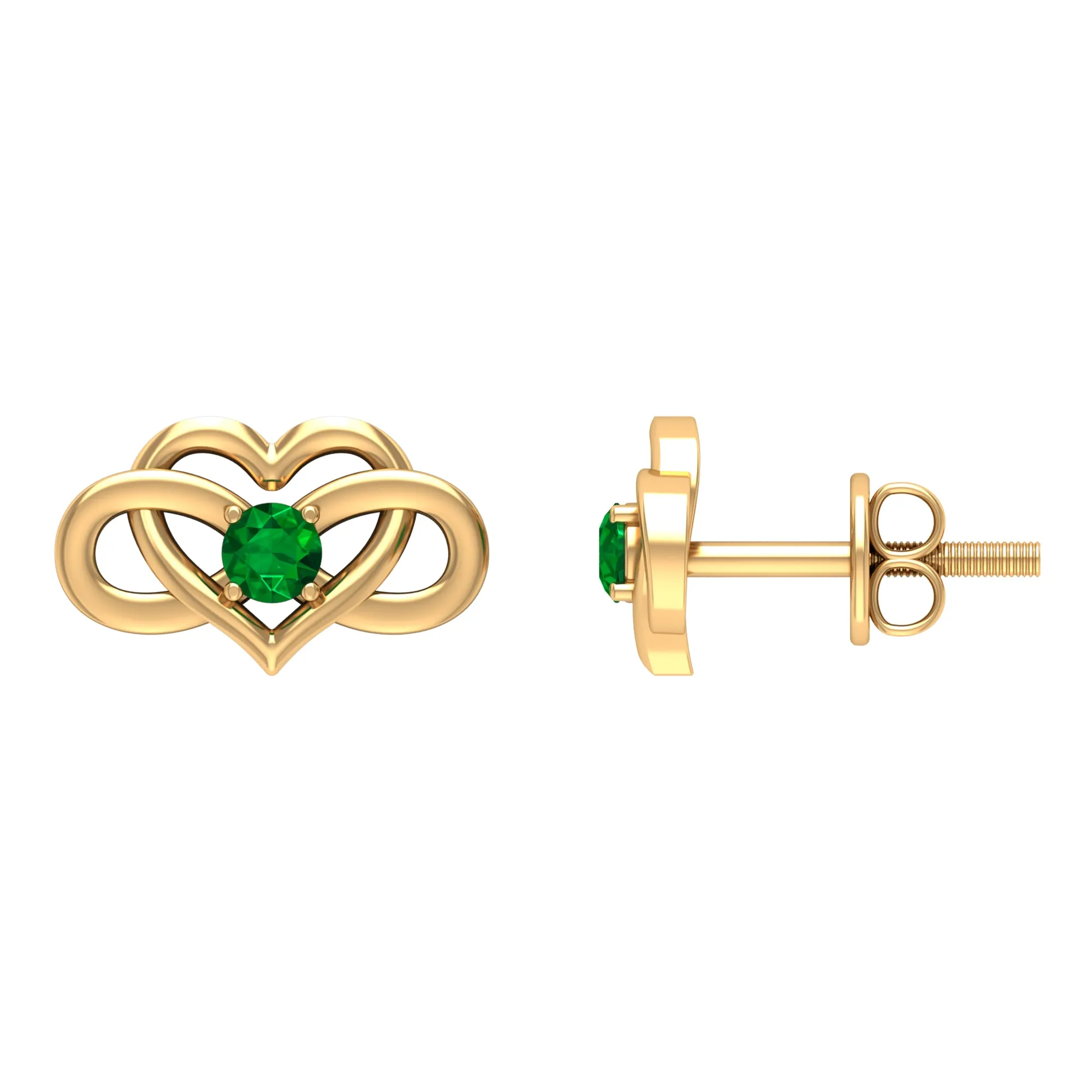 Created Emerald Infinity Heart Stud Earrings