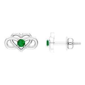 Created Emerald Infinity Heart Stud Earrings