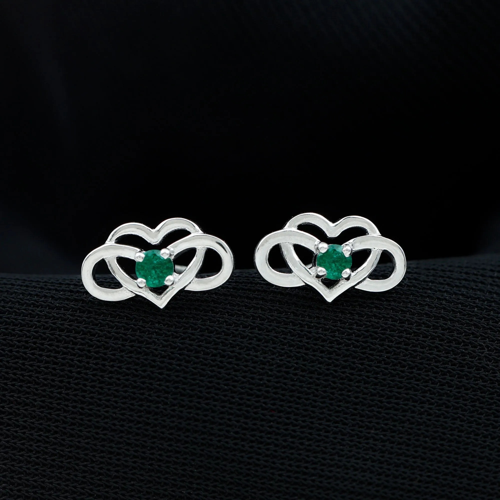 Created Emerald Infinity Heart Stud Earrings