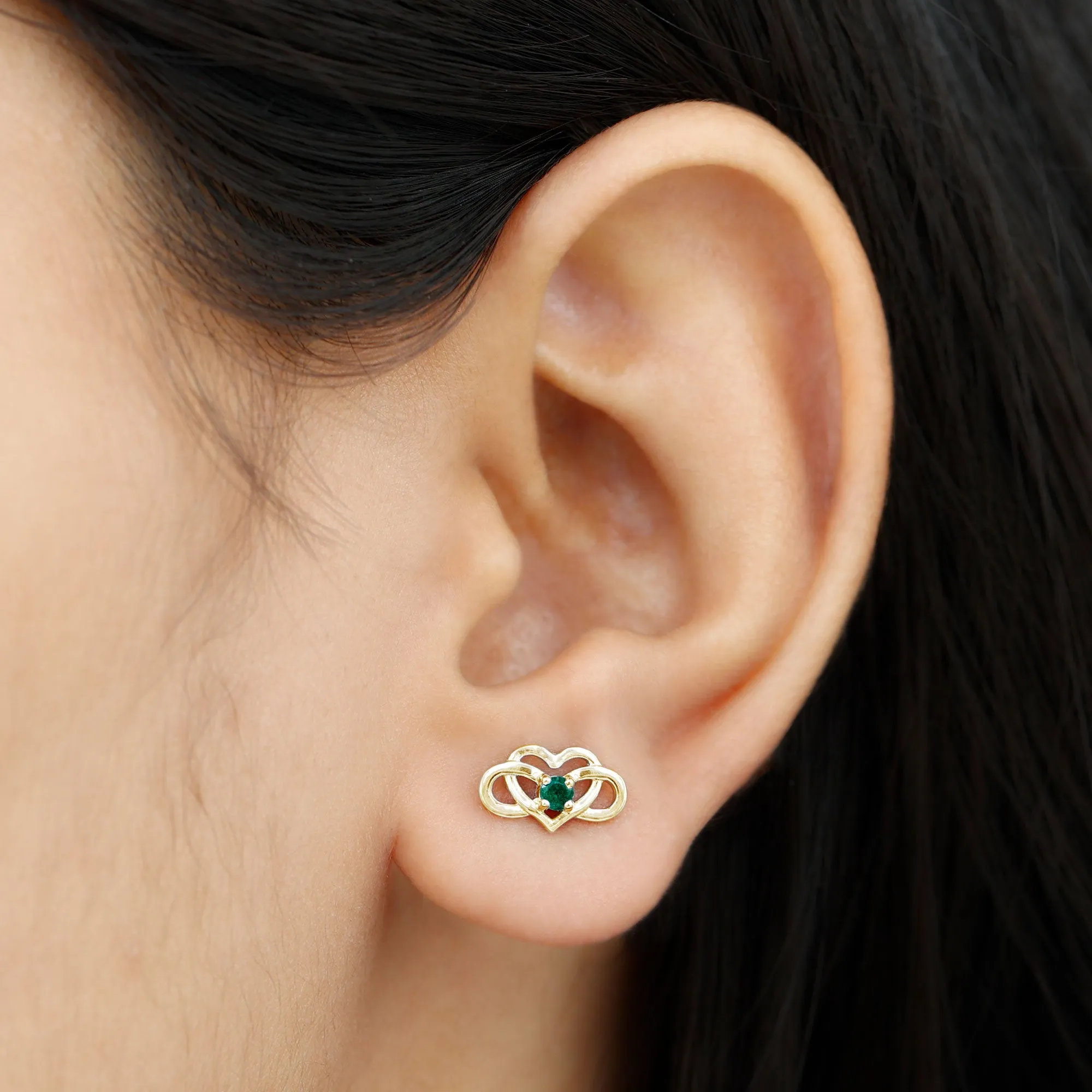 Created Emerald Infinity Heart Stud Earrings
