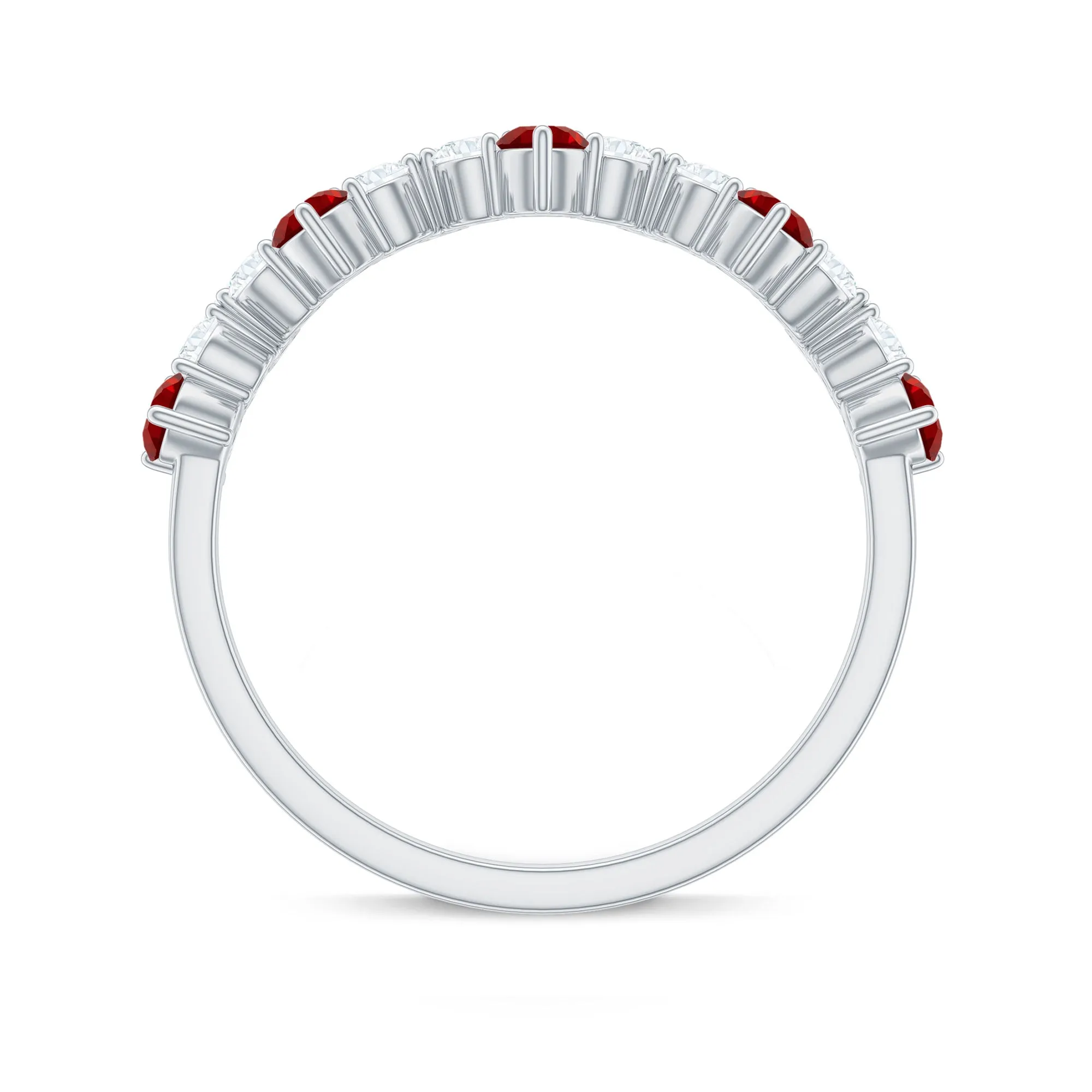 Created Ruby and Diamond Zig Zag Half Eternity Ring