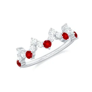 Created Ruby and Diamond Zig Zag Half Eternity Ring