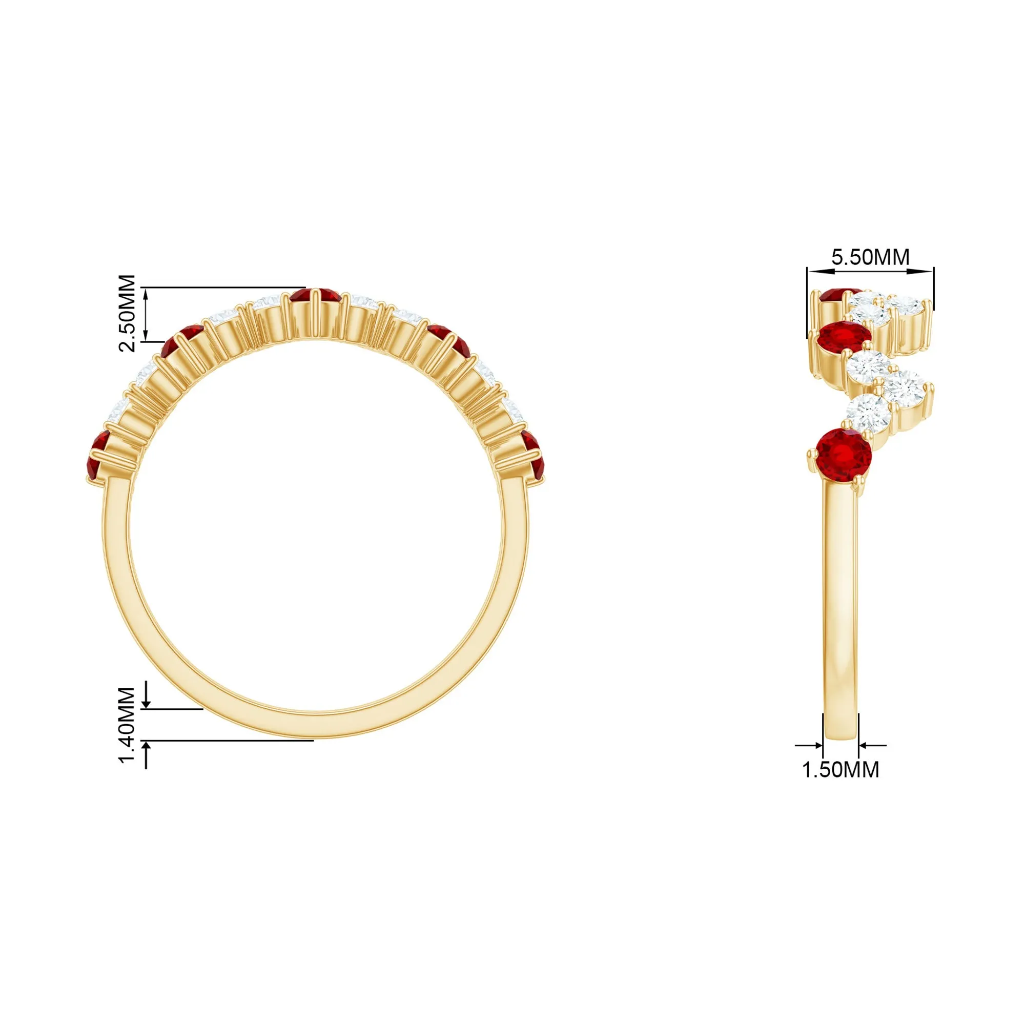 Created Ruby and Diamond Zig Zag Half Eternity Ring