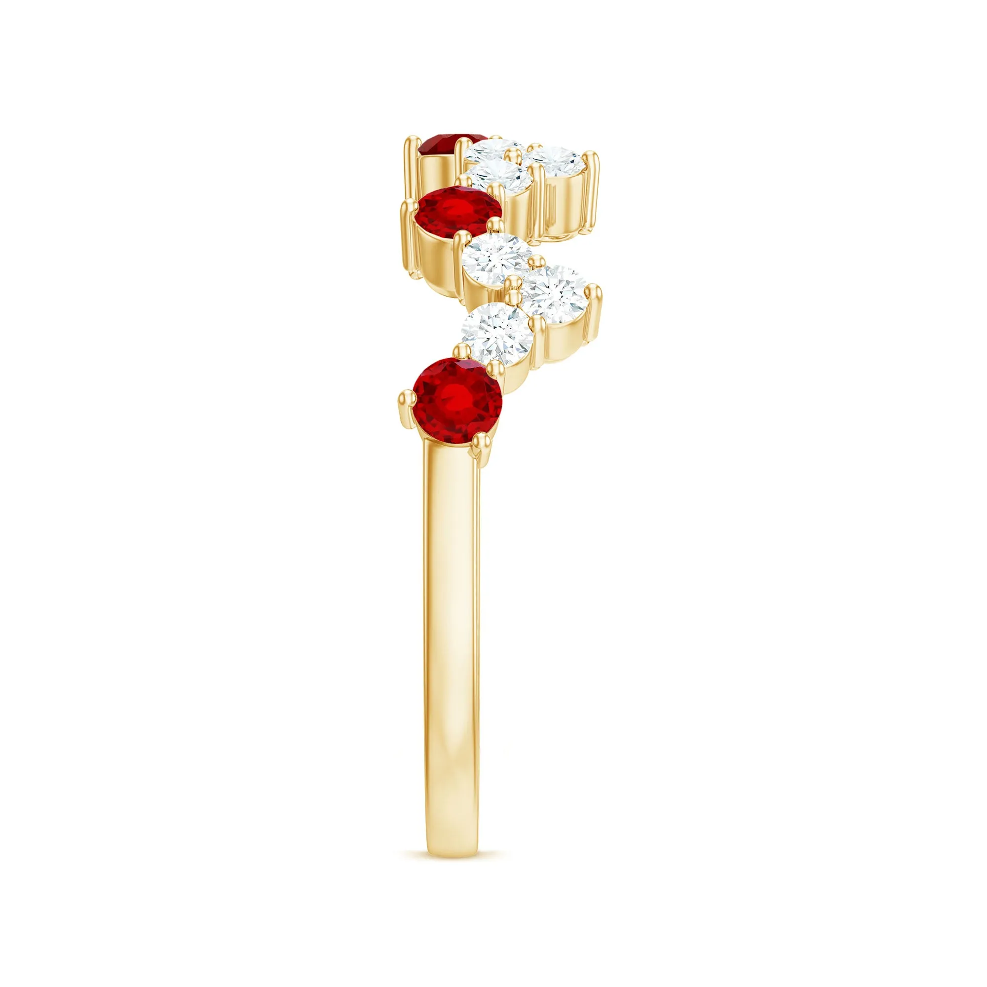 Created Ruby and Diamond Zig Zag Half Eternity Ring
