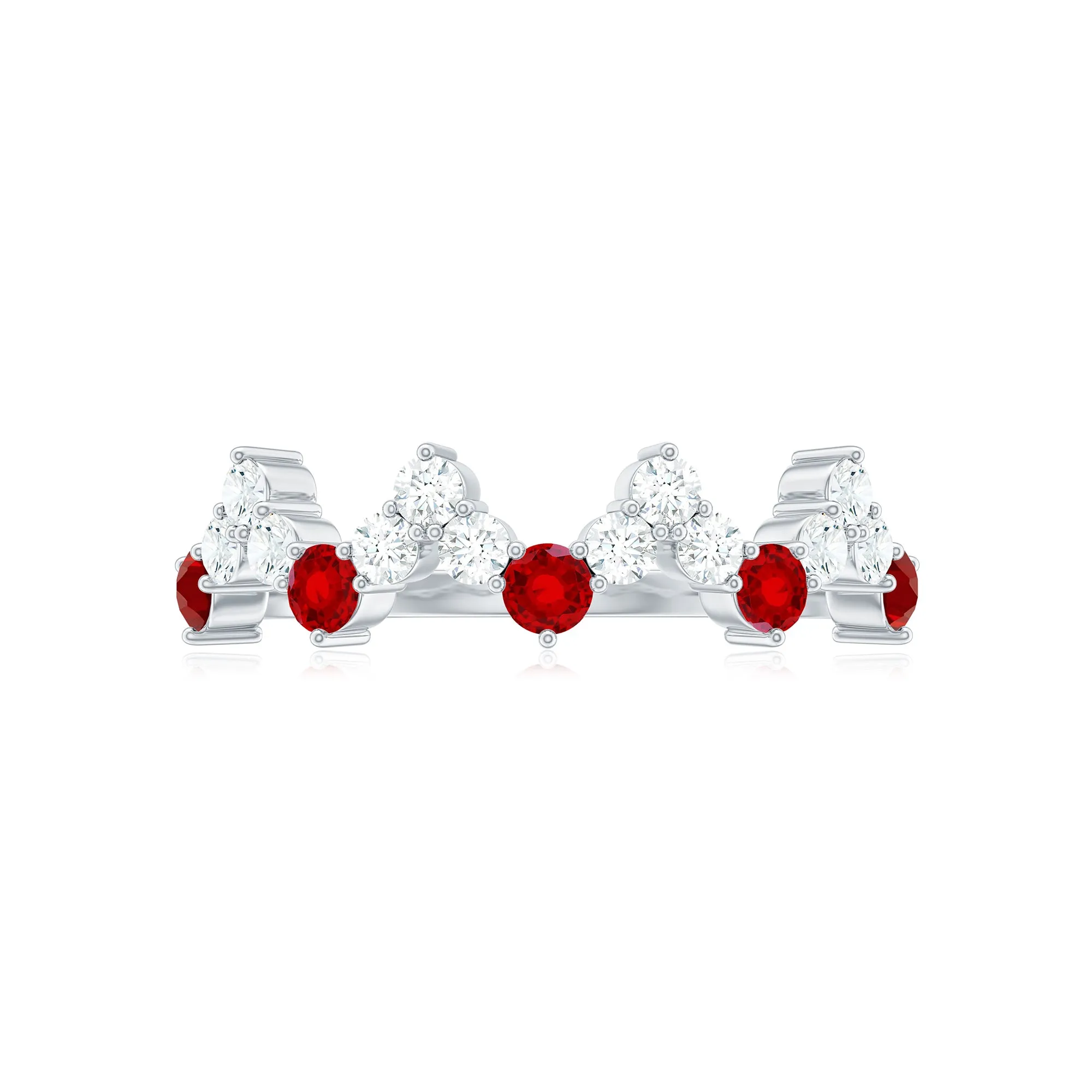Created Ruby and Diamond Zig Zag Half Eternity Ring