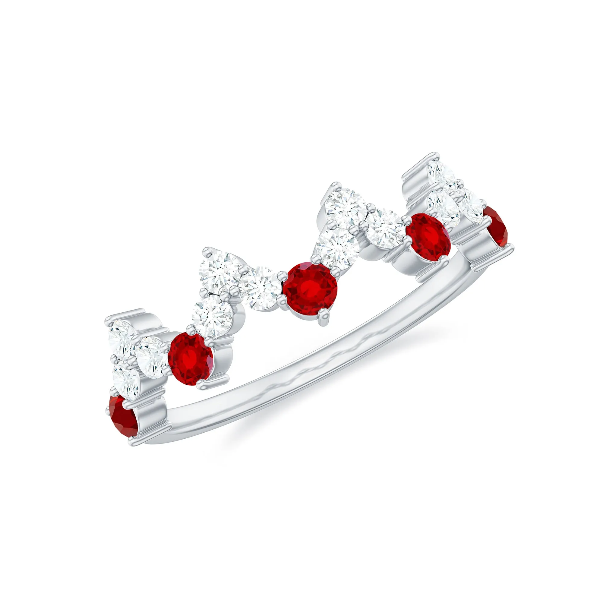 Created Ruby and Diamond Zig Zag Half Eternity Ring