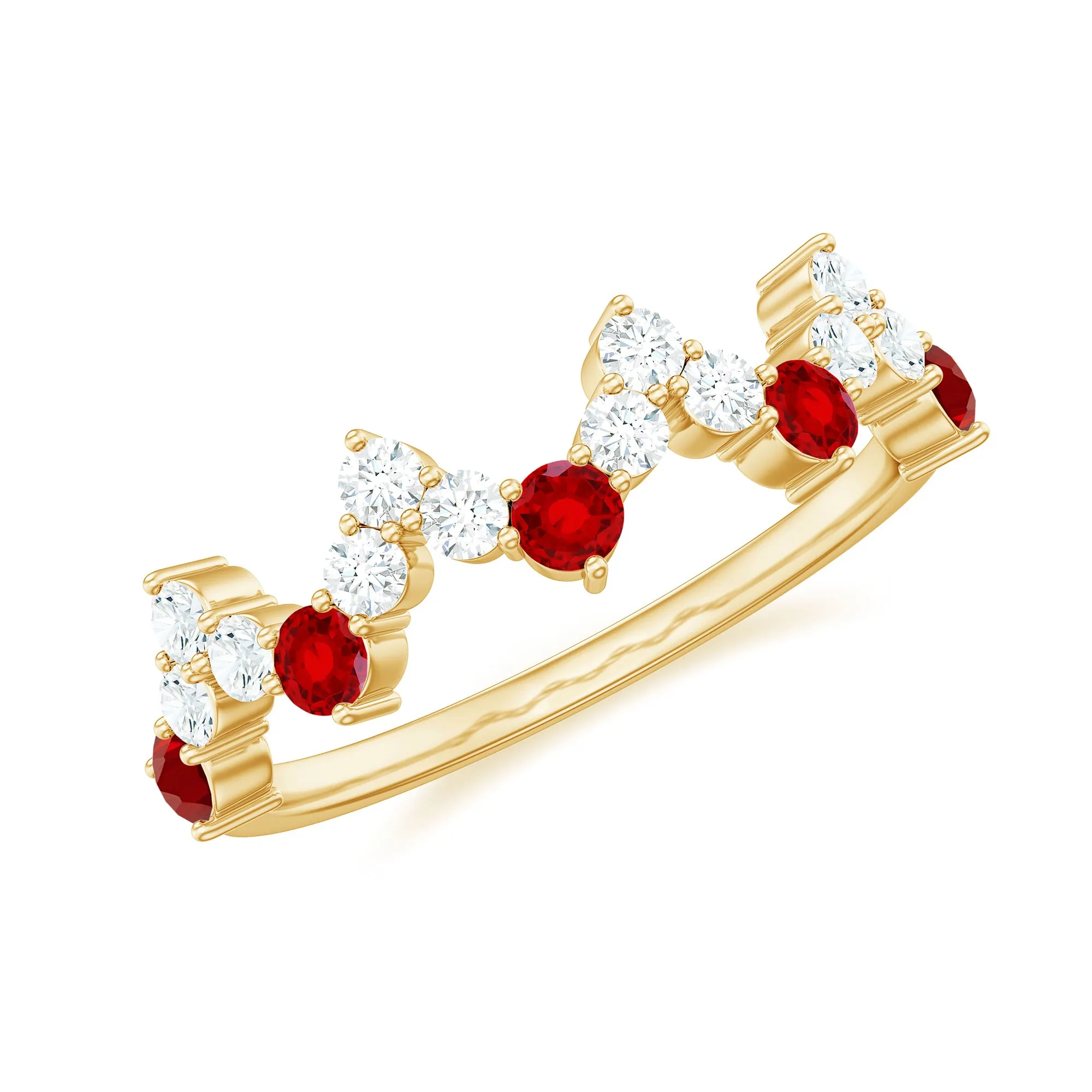 Created Ruby and Diamond Zig Zag Half Eternity Ring