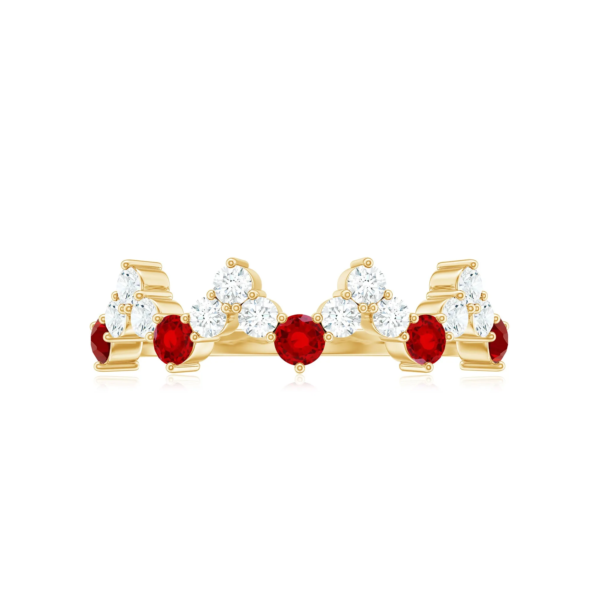 Created Ruby and Diamond Zig Zag Half Eternity Ring